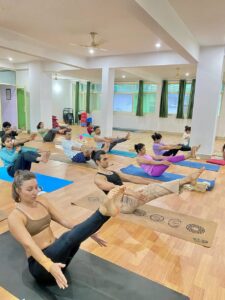 student practising during yttc rishikul yogshala rishikesh